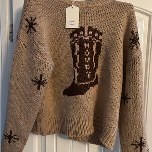 Very J Taupe Sweater with Boot and Snowflake Design